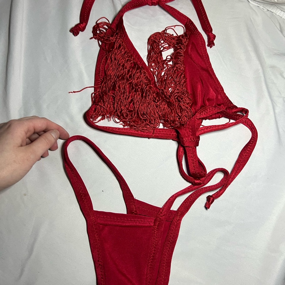 Exotic dancewear red fringe outfit